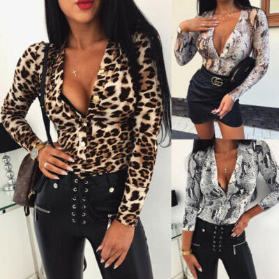 

Women Bodysuit Bodycon Jumpsuit Romper Leotard Tops Blouse Playsuit Long Sleeve