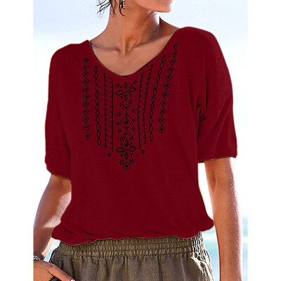 

Nomeni Womens Summer Casual V Neck Short Sleeve Printed Casual T Shirt Top Blouse