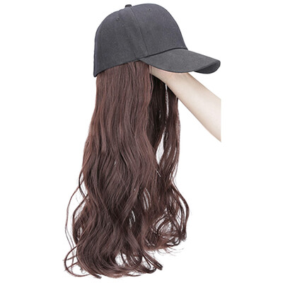 

4 Colors Adjustable Women Hats Wavy Hair Extensions With Black Cap Wig All-In-One Ladies Baseball Cap