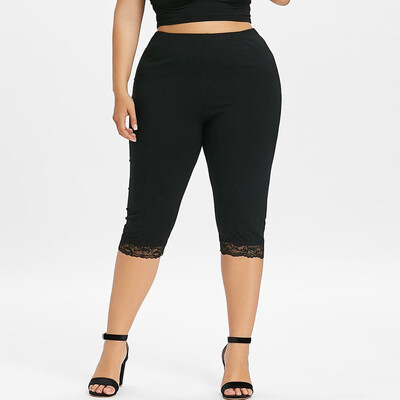 

Gobestart Fashion Womens High Waist Elastic Lace Plus Size Solid Sport Pants Yoga Shorts