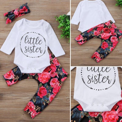 

Newborn Toddler Baby Girls Tops Romper Flower PaF28As 3Pcs Outfits Set Clothes