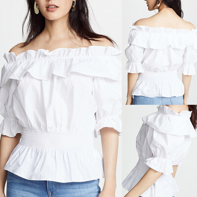 

Nomeni Fashion Women Sexy Short Sleeve Ruffles Off Shoulder Shirt T-shirt Tops
