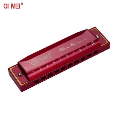 

QI MEI 1020 Blues Harmonica Key of C 10 Holes 20 Tunes Diatonic Harp Mouthorgan with Cleaning Cloth&Storage Box Black