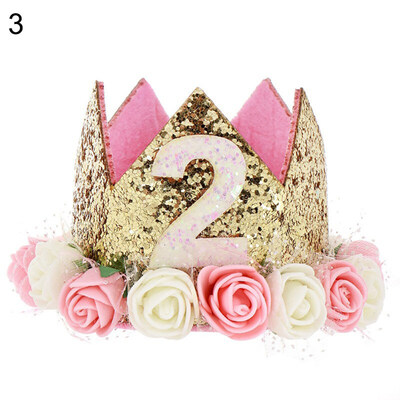 

Baby Boy Girl Glitter Number Flower Crown Headband Birthday Party Photo Headwear