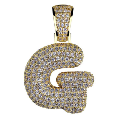 

Usable 24K Gold With Diamond Hip Hop Unisex Bubble 26 Letters Pendant Necklace Iced Out Men Cuban Gold Chain Necklace