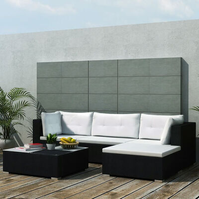 

5 Piece Garden Lounge Set with Cushions Poly Rattan Black