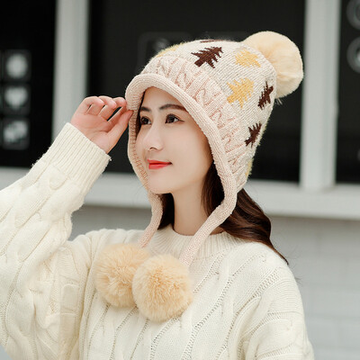 

Wool Hat Female Winter Hundred Sets Korean Edition Sweet Tide Plushing Thickened Warm Knitted Cap Lovely Ear&Moon Cap