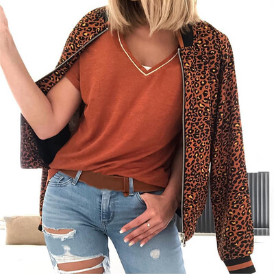

Toponeto Womens Ladies Retro Leopard Printing Zipper Up Jacket Casual Coat Outwear