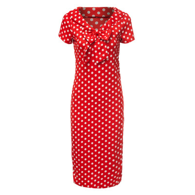 

Vintage V-Neck Bowknot Short Sleeve Polka Dot Women\s Dress