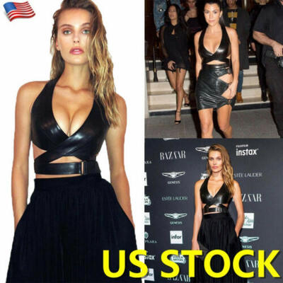 

US STOCK Women Straps PU Leather Bustier Crop Top Sleeveless Vest Tank Top