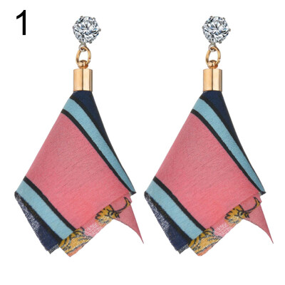 

Fashion Rhinestone Multicolor Printed Fabric Cloth Dangle Earrings Jewelry