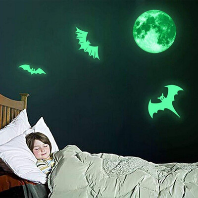 

〖Follure〗Happy Halloween Luminous Moon And Three Luminous Bats Combined Wall Stickers