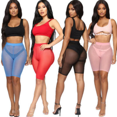 

Sexy Women High Waist Yoga Shorts Pants Slim Running Mesh Workout Fit Leggings