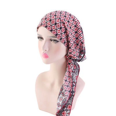 

10 Colors Muslim Women Print Turban Hijab Hat Cancer Chemo Cap For Hair Loss Head Scarf