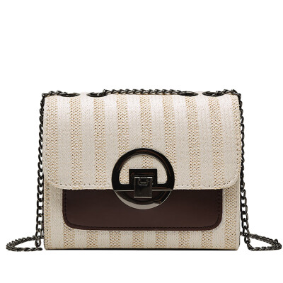 

Contrast Color Stripe Woven Shoulder Bag Women Chain Small Square Bags Crossbody Bag Ladies Handbag Bolso Mujer YJ