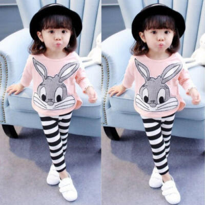 

Toddler Kids Baby Girls Long Sleeve Top ShirtStriped Pants Outfit Tracksuit Set
