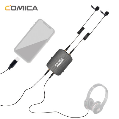 

CoMica CVM-D03 STC Omni-directional Dual Head Lavalier Lapel Microphone Detachable Multi-functional Clip-on Mic Support Power Ban