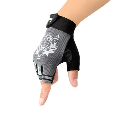 

Men Women Semi-finger Wolf Print Mittens Anti-slip Fingerless Sport Gloves