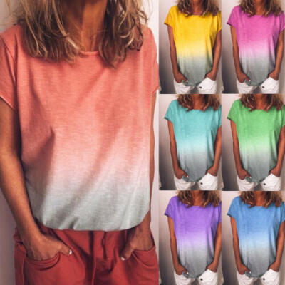 

Women Lady Short Sleeve T Shirt Tee Tops Summer Casual Loose Blouse Top Gradient