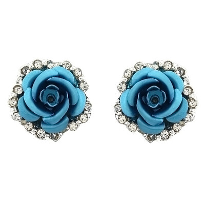 

Romantic Geometric Blue Flower Silver Zircon Stud Earrings Women Fashion Elegant Jewelry Wedding Party Christmas Accessory