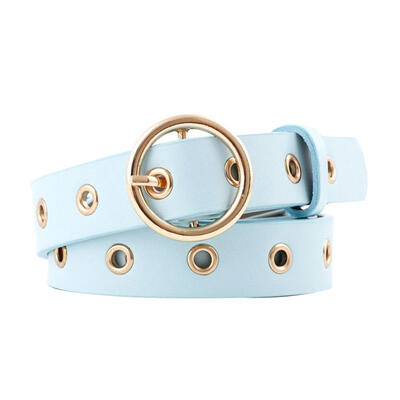 

Women Round Buckle Eyelets Adjustable Faux Leather Belt Jeans Pants Waistband