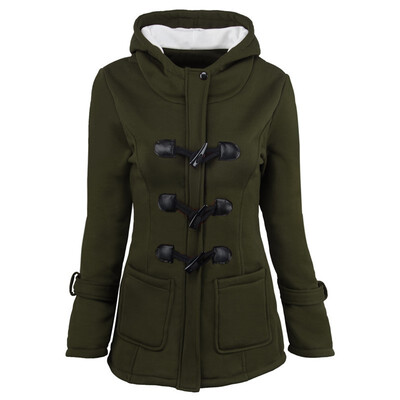 

Women Ox Horn Buckles Long Coat Cotton Female Overcoat FOR womens thickened medium long hooded wool jackets cotton