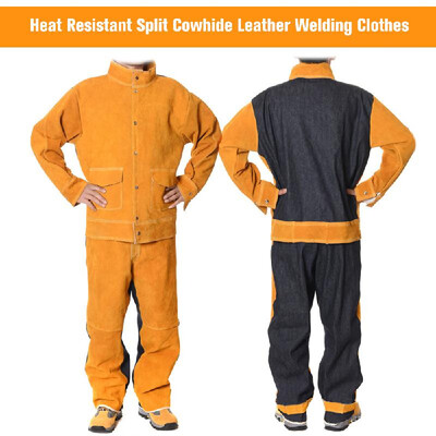 

CowhideJean Welding Suits Heat Resistant Heavy Duty Welding Suit Wear-resistant Anti-scald Flame Resistant Working Clothing Weldi