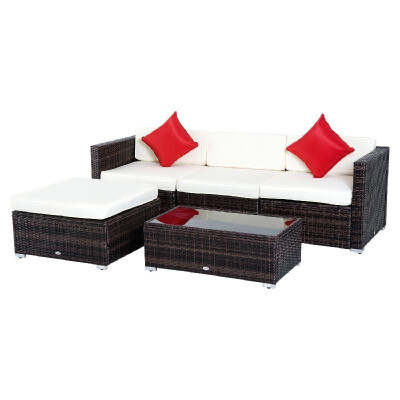 

5 Piece Outdoor Patio PE Rattan Wicker Sofa Sectional Furniture Set