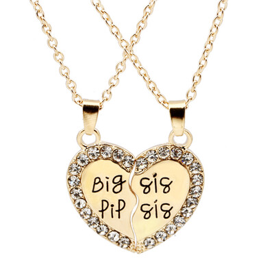 

Fashion BIG LITTLE Two Stitching Love Diamond Heart-shaped Necklace for Couple