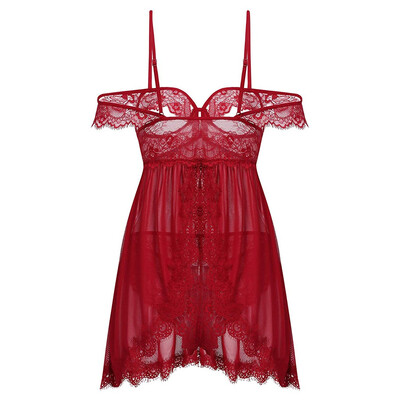 

Toponeto New Women Lace Off-Shoulder Strapless Lingerie Underwear Back Split Nightdress