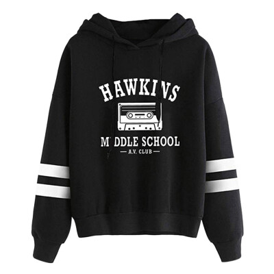 

Tailored Womens Hawkins Middle School AV Club Letter Print Hoodie Sweatshirts Blouse