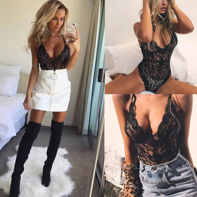 

Sexy Women&39s Lace Lingerie Deep V Dress Babydoll Underwear Nightwear Bodysuit