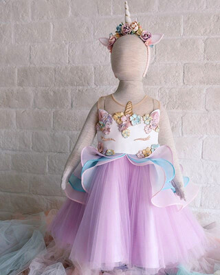 

Kid Baby Girl Sleeveless Unicorn Chiffon Princess Dress Party Wedding Tutu Dress