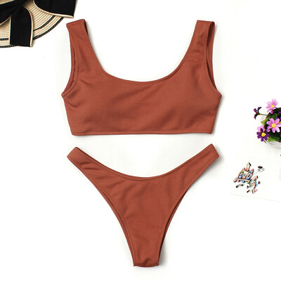 

Roseonmyhand Womens Fashion Stripe Solid Color Cute Split Swimsuit Beachwear Bikini