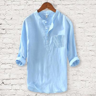 

Toponeto Mens New Style Fashion Pure Cotton And Hemp Long Sleeve Top Casual Blouse Top