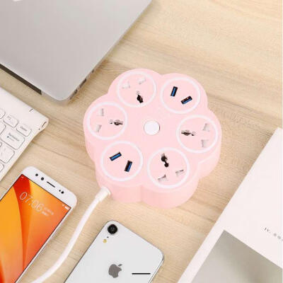 

BH-PC003 Flower Shape 4-Hole Power Strip Extension Socket Plug With 4 USB Ports For Home Office UseOther Plug