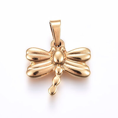 

304 Stainless Steel Pendants Large Hole Pendants Dragonfly Golden 16x17x35mm Hole 5x3mm