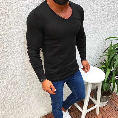 

Men Large Size Slim Fit Shirts Tee Tops Round Neck Long Sleeve T-shirt Pullover