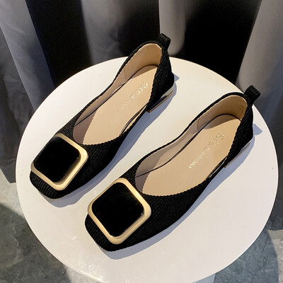 

Net red flat bottom womens shoes 2019 summer breathable soft bottom square buckle bean shoes Joker knit a pedal loafers