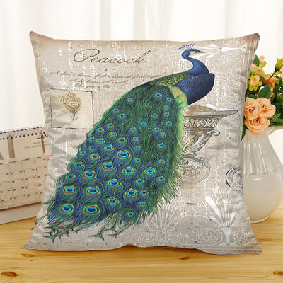 

1X Peacock Pillow Case Sofa Bedroom Home Decor Removable And Washable Office Cushion Linen Cushion Cover
