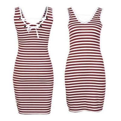 

Hot Sell Red Stripe Sleeveless Women Dress