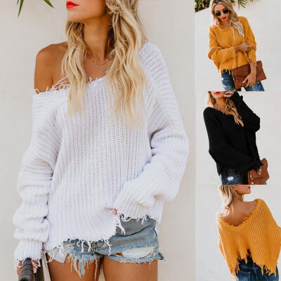 

Women´s Long Sleeve V-Neck Casual Knitted Sweater Jumper Knitwear Outwear Tops