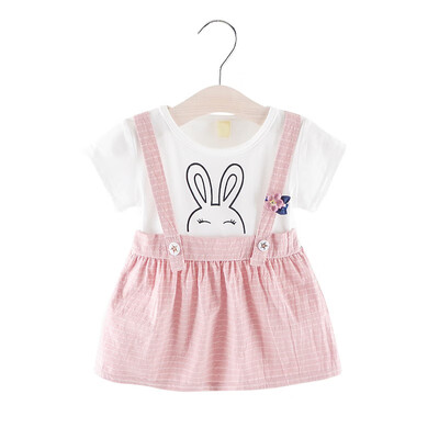 

Newborn Kids Dress For Girls Clothes Rabbit Summer Cartoon Striped Strap Girl Dress fashion Princess party Dress Girls Clothes