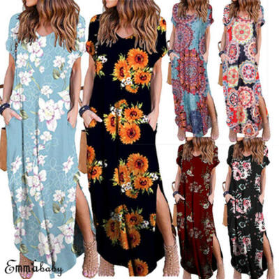 

Womens BOHO Long Maxi Evening Cocktail Party Summer Beach Dress Sundress Pocket