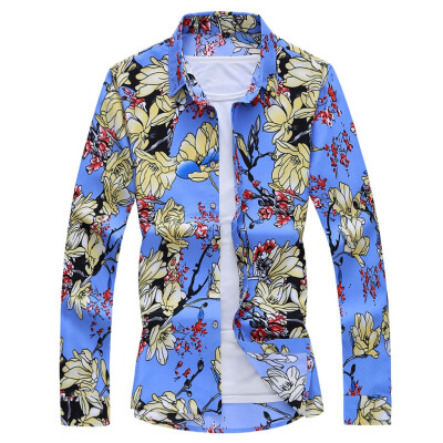 

Tailored Mens Casual Printing Colorful Slim Long Sleeve Dress Shirt Blouse Tops