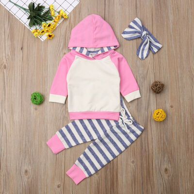 

Baby Girls Boys Infant Clothes Hooded Tops Striped Pants Tracksuit Outfits Sets