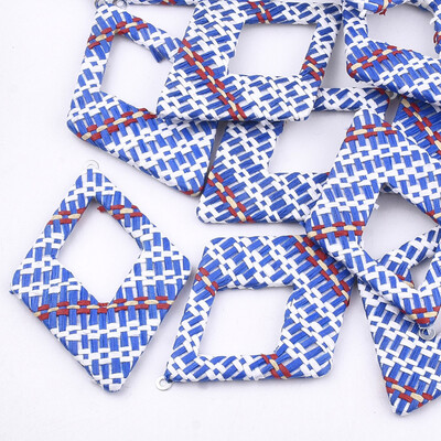 

Handmade Raffia Woven Big Pendants with Iron & Aluminum Findings Rhombus Platinum RoyalBlue 69x485x4mm Hole 18mm