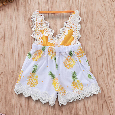 

Summer Toddler Kid Baby Girl Lace Patchwork Fruit Print Romper Jumpsuit Sunsuit