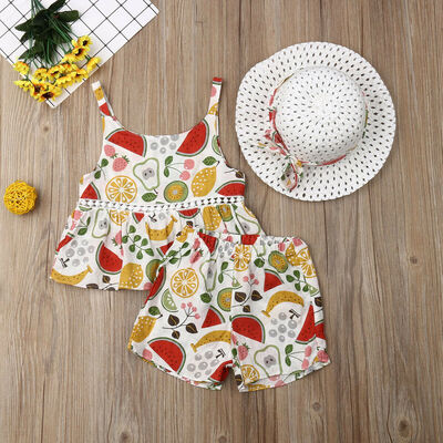 

Summer Baby Kids Girls Toddler Dress TopsShort Pants Hat Outfits Clothes Set
