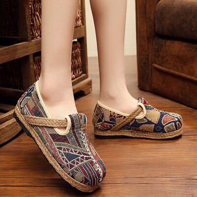 

Rose Fashion Womens Ethnic Linen Woven Shoes Color Matching Lazy Shoes